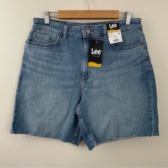 Lee High Rise Relaxed Fit Stretch Denim Jean cutoffs cut off shorts Blue 14 new - Picture 1 of 8